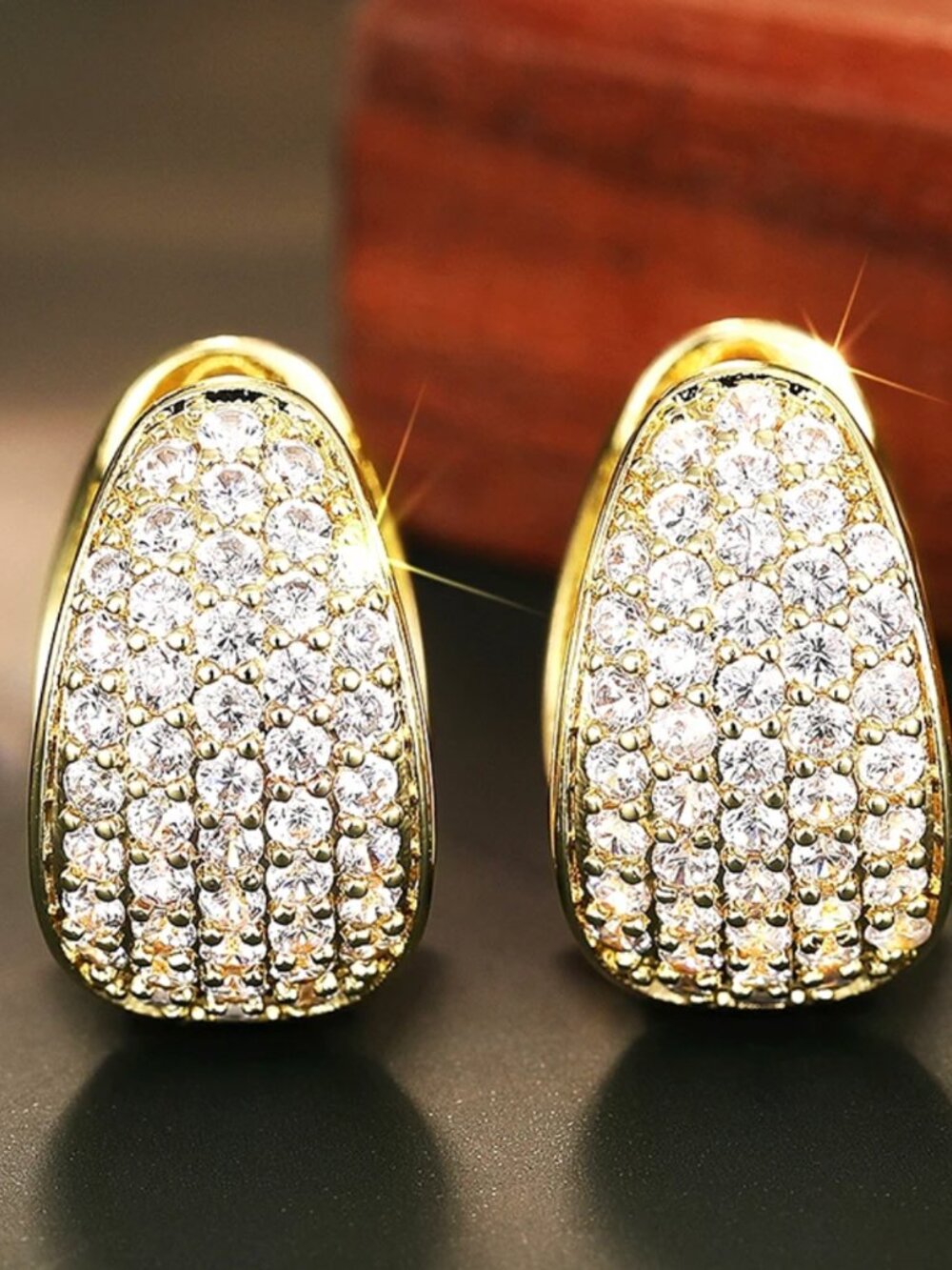 18k White Gold Diamond Hoop Earrings Pave Diamond Small Chunky Hoops - Picture 6 of 6